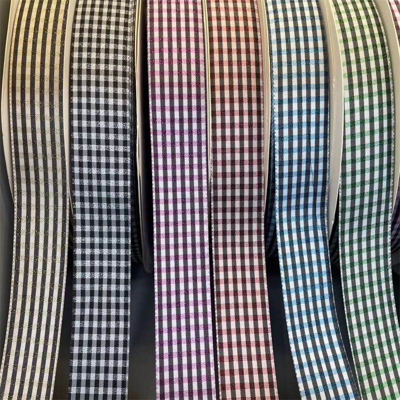 鼎诚织带2.5公分金银丝格子带 头饰饰品配件 diy手工蝴蝶结饰品婚庆花束礼品包装