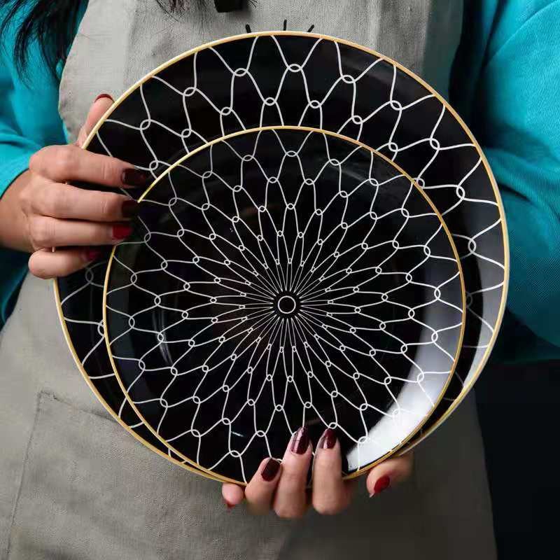 Customized Nordic pasta round plates with creative geometric patterns, fruit plates, cake plates, dinner plates and Western steak plates detail image 3