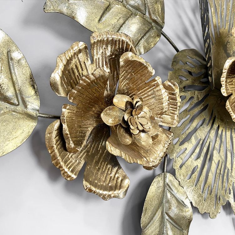 定制工艺品 材质 设计风格独特墙面装饰热卖金色3D花墙壁装饰细节图