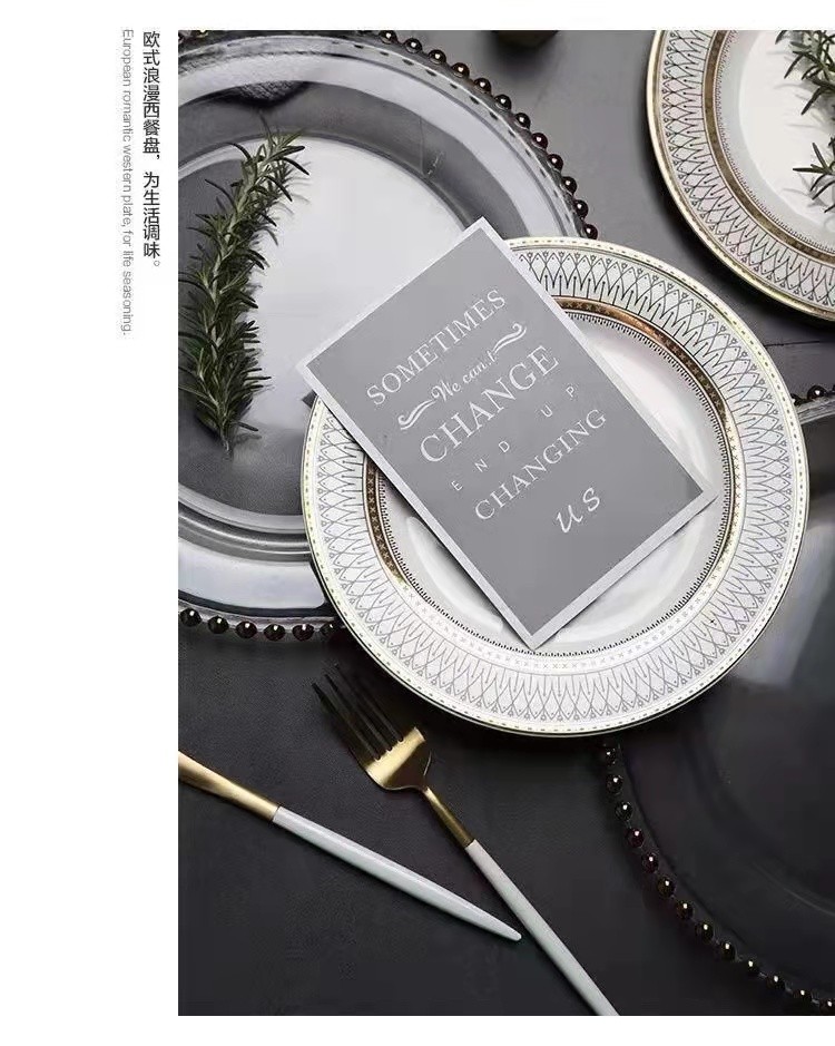 European-style glass beaded gold-plated Western-style plates, steak plates, salad plates, custom-made decorative plating and base plates for Western banquets detail image 14