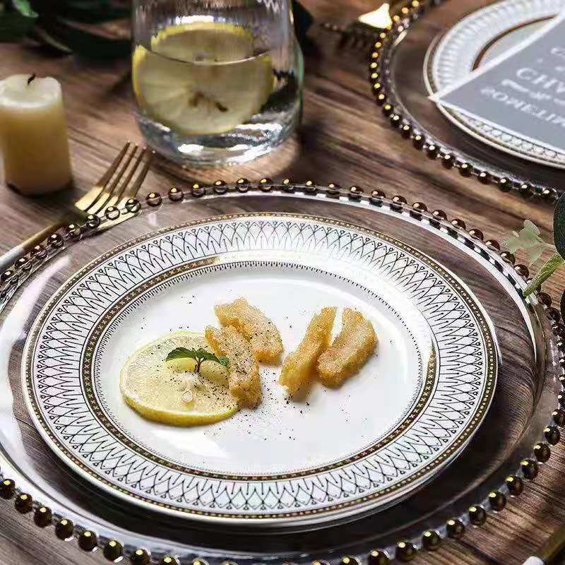 European-style glass beaded gold-plated Western-style plates, steak plates, salad plates, custom-made decorative plating and base plates for Western banquets detail image 10