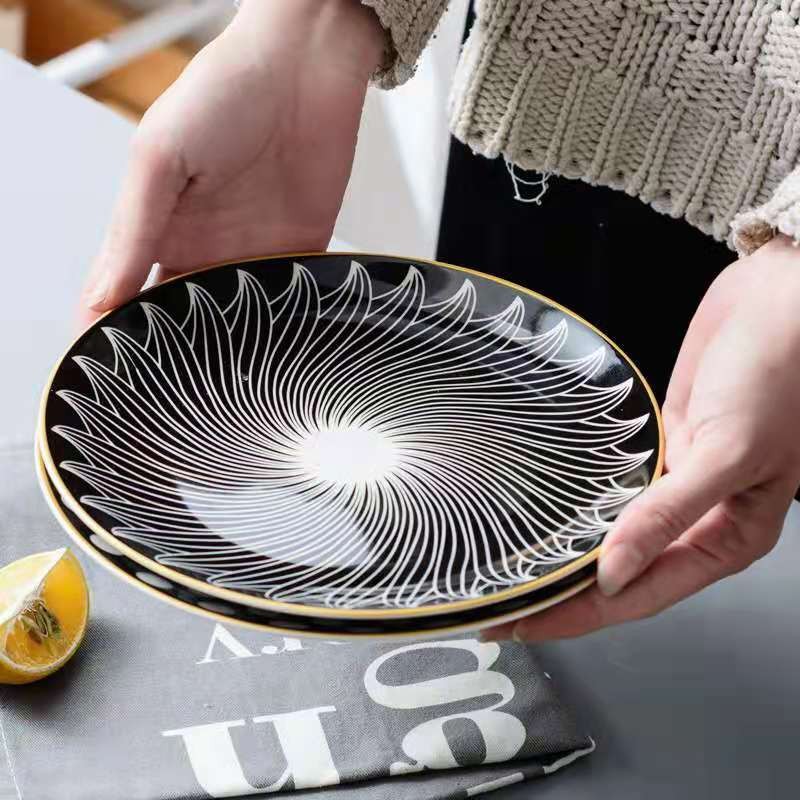 Customized new creative geometric pattern Nordic pasta round plates, fruit plates, cake plates, dinner plates and Western steak plates detail image 9