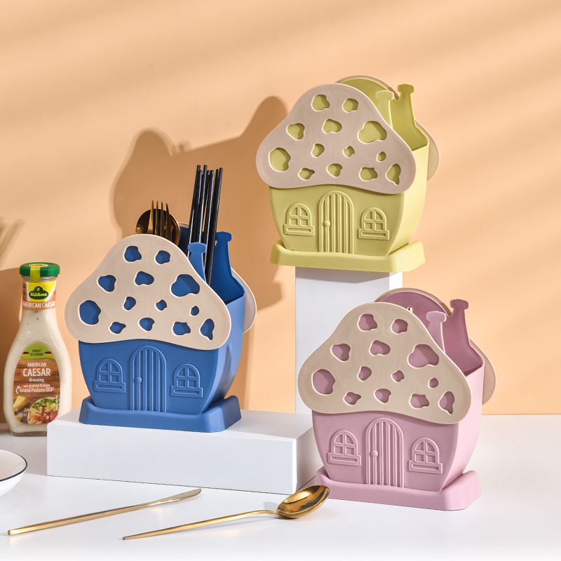 Youdaoplaceholder0 Household mushroom house chopstick cage, multi-purpose storage rack, draining plastic chopstick holder, thickened chopstick box, color randomly sent full figure