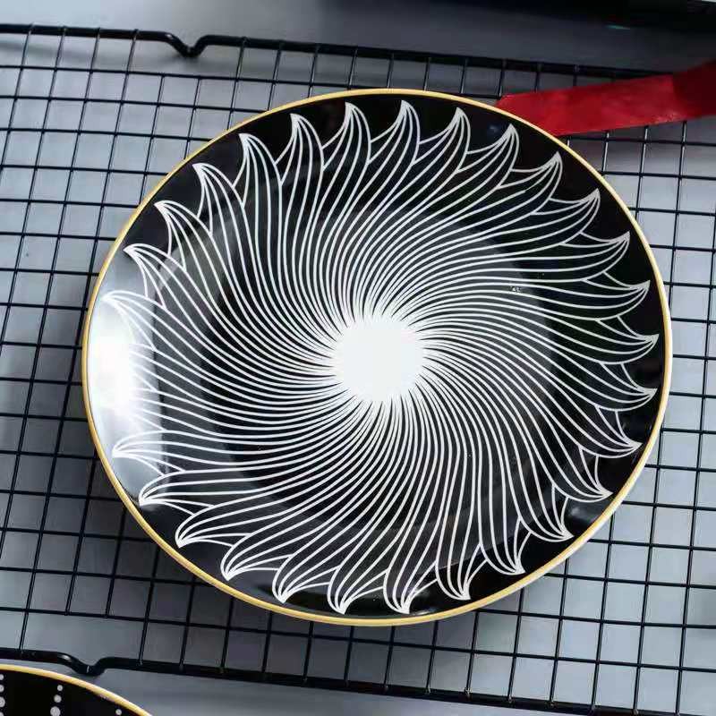 Customized new creative geometric pattern Nordic pasta round plates, fruit plates, cake plates, dinner plates and Western steak plates detail image 4