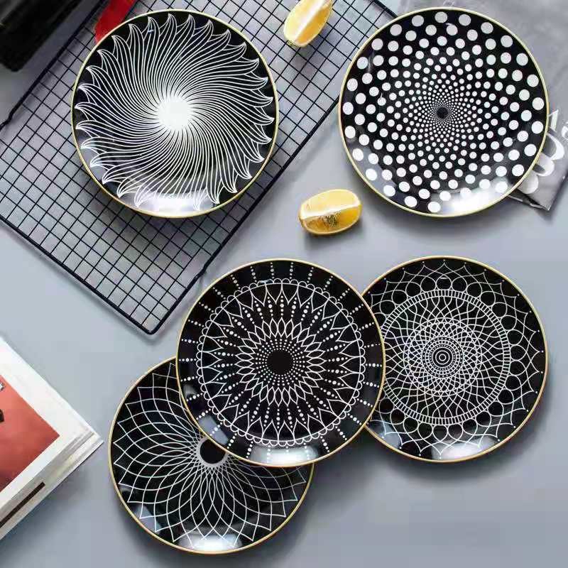 Customized new creative geometric pattern Nordic pasta round plates, fruit plates, cake plates, dinner plates and Western steak plates detail image 1