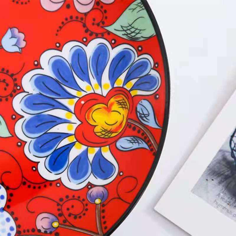 Hand-painted creative wedding big red Chinese ceramic tableware, household vegetable plates, bowls and plates, Western dining plates detail image 13