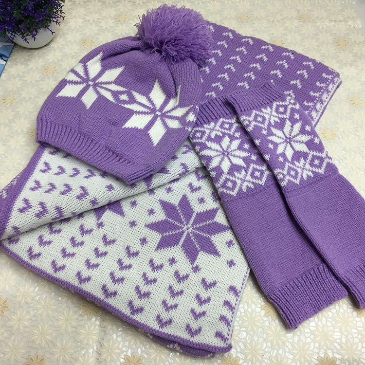 Jane Eyre Siyuan Autumn and Winter New Collection: Women's woolen knitted hat, scarf, gloves, three-piece set, earmuffs, headwear, snowflake Christmas set pic 6