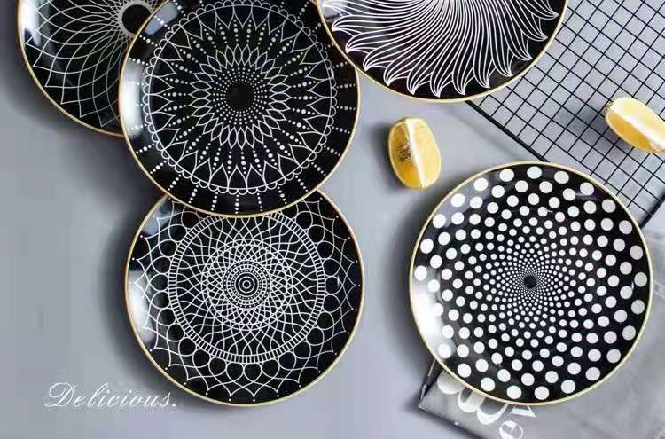 Customized new creative geometric pattern Nordic pasta round plates, fruit plates, cake plates, dinner plates and Western steak plates detail image 2