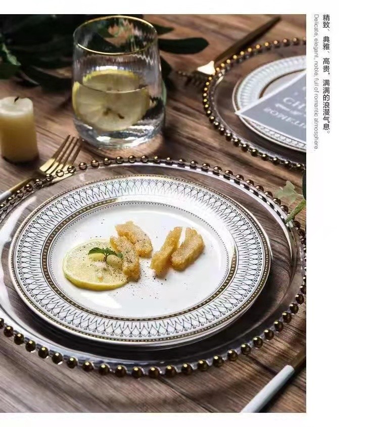 European-style glass beaded gold-plated Western-style plates, steak plates, salad plates, custom-made decorative plating and base plates for Western banquets detail image 3