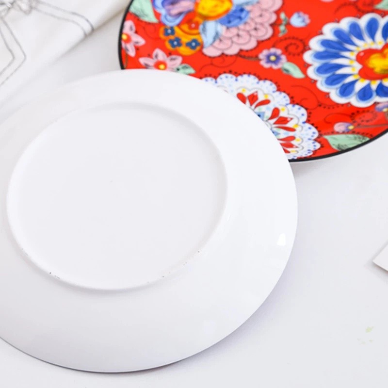 Hand-painted creative wedding big red Chinese ceramic tableware, household vegetable plates, bowls and plates, Western dining plates detail image 6