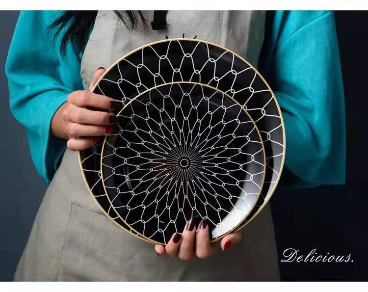 Customized Nordic pasta round plates with creative geometric patterns, fruit plates, cake plates, dinner plates and Western steak plates detail image 4