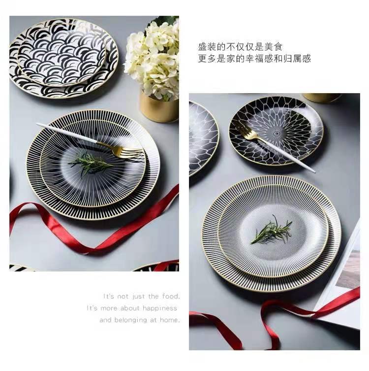 Customized Nordic pasta round plates with creative geometric patterns, fruit plates, cake plates, dinner plates and Western steak plates detail image 6