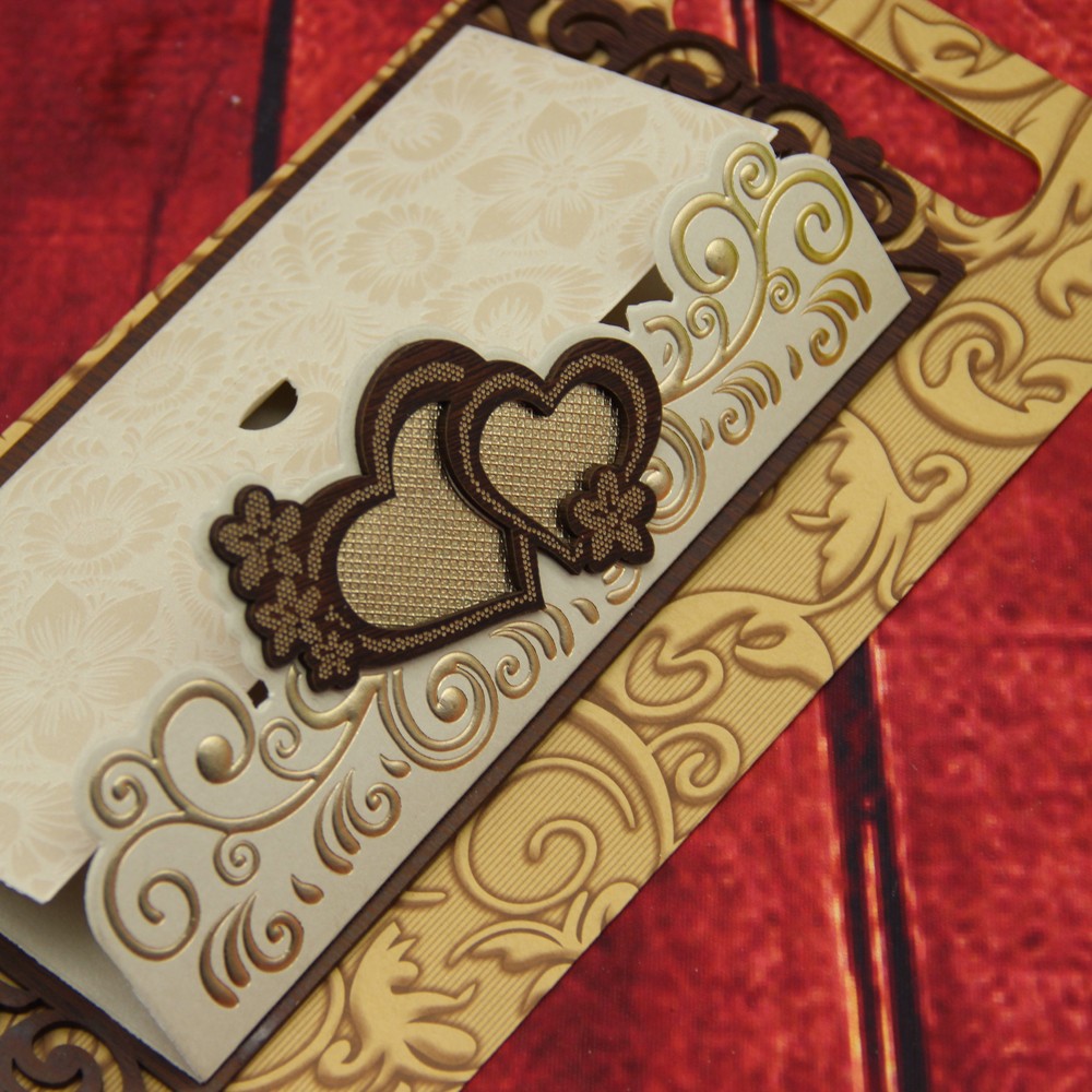 Double heart-shaped marked long lace, hollowed-out wooden invitation card detail image 2