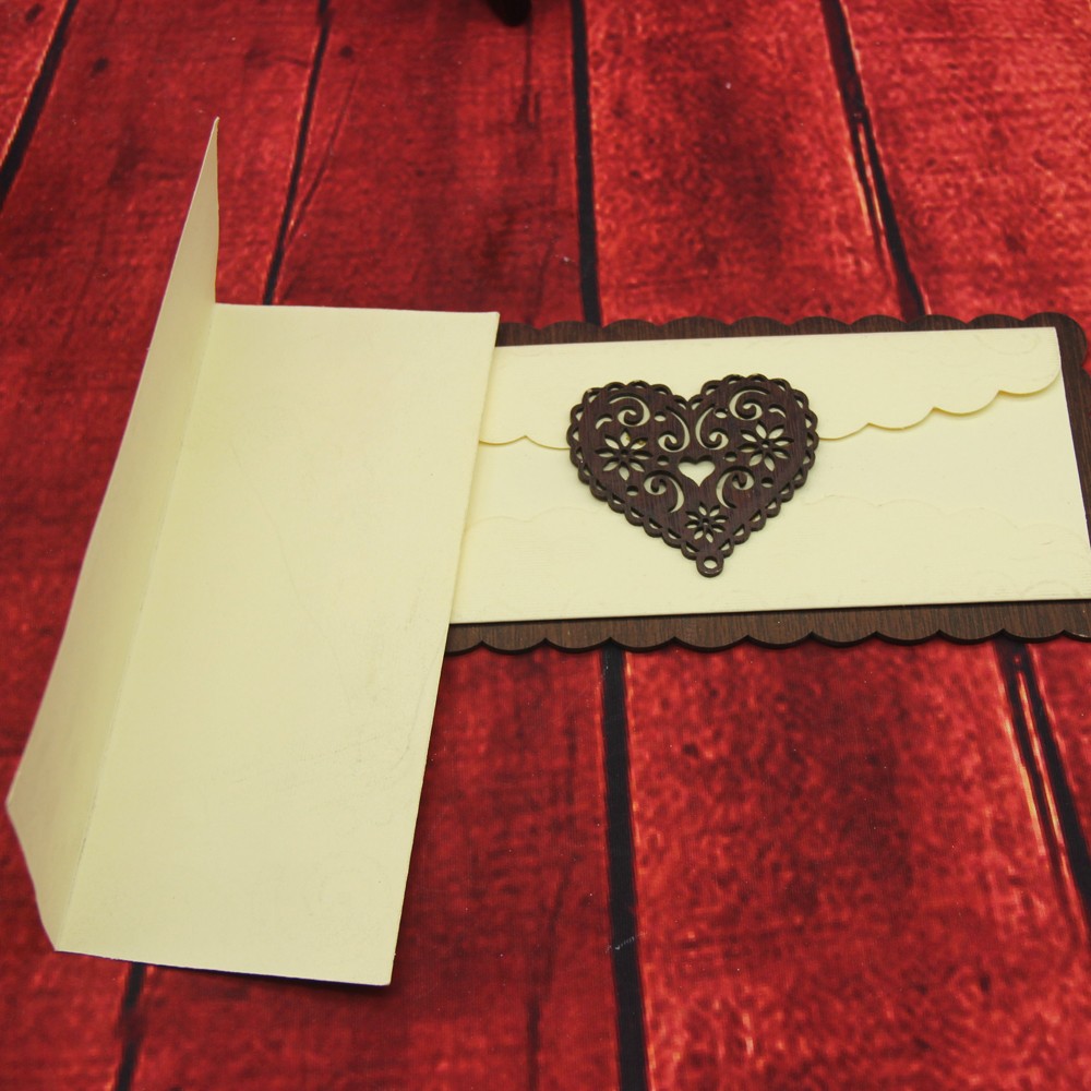 Concave-convex flower heart-shaped wooden invitation card, Hua heart-shaped wooden detail image 4