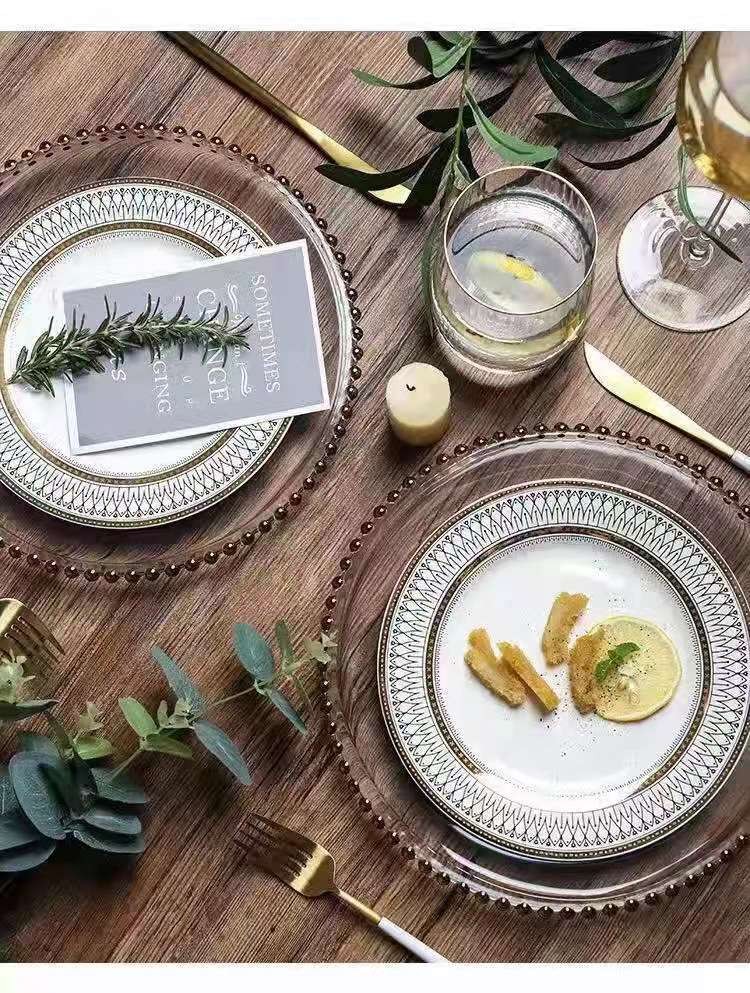 European-style glass beaded gold-plated Western-style plates, steak plates, salad plates, custom-made decorative plating and base plates for Western banquets detail image 8
