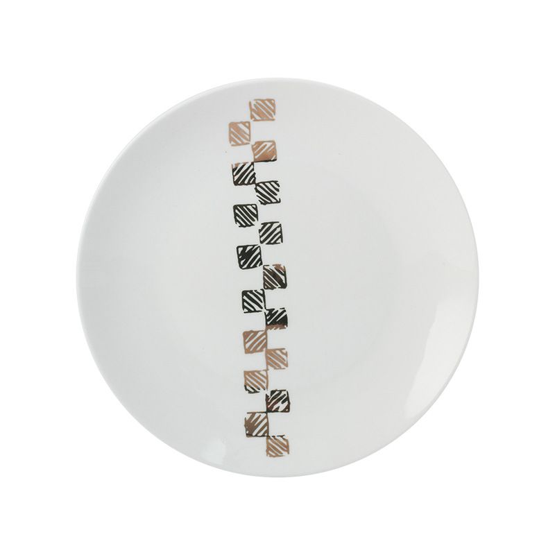 8-inch gold-edge bone China plate for Western cuisine, home vegetable plate, ceramic plate, breakfast plate, round steak plate, flat plate details Picture