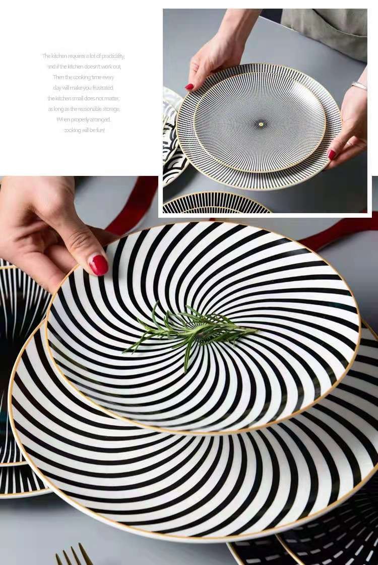 Customized Nordic pasta round plates with creative geometric patterns, fruit plates, cake plates, dinner plates and Western steak plates detail image 7