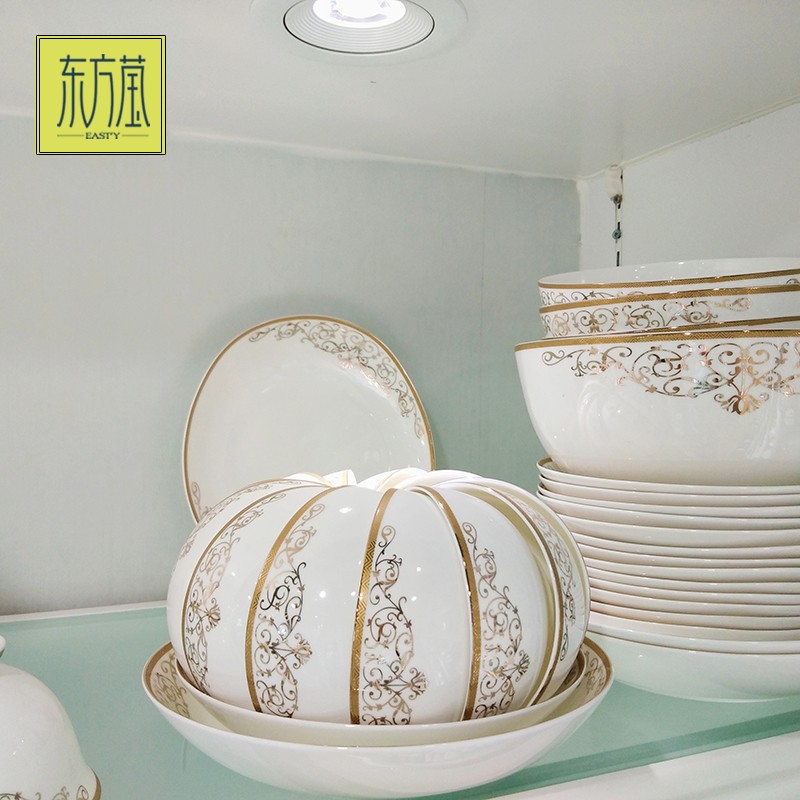 Ceramic tableware, bowls, plates, sets, bone China medium tableware, high bone China gifts, bone China bowls, plates, spoons, dinner plates, soup bowls, rice bowls, salad bowls, fruit plates, high-end household bone China detail image 5