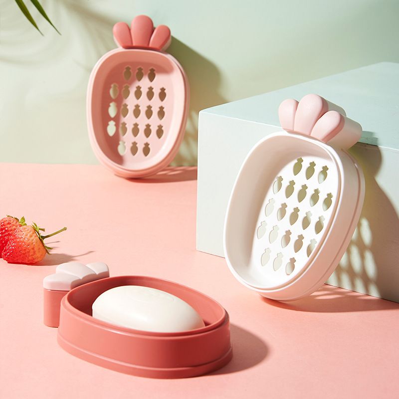 Personalized double-layer draining soap box for home bathroom with a lid, carrot soap box details Picture