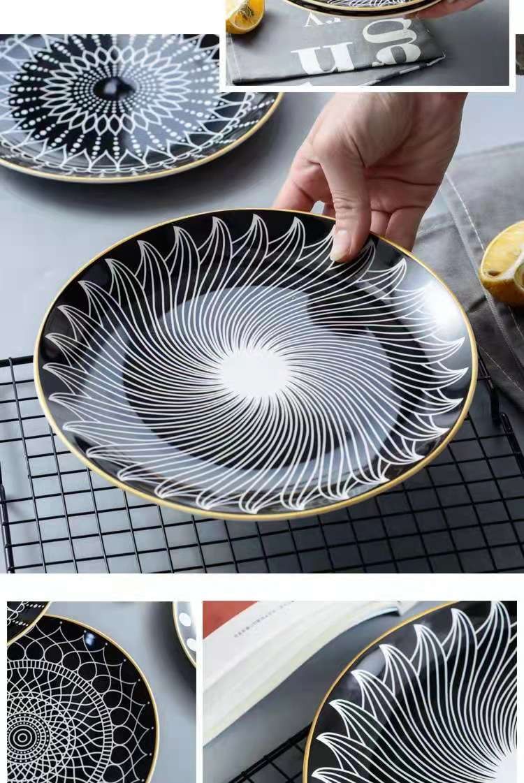 Customized new creative geometric pattern Nordic pasta round plates, fruit plates, cake plates, dinner plates and Western steak plates detail image 3