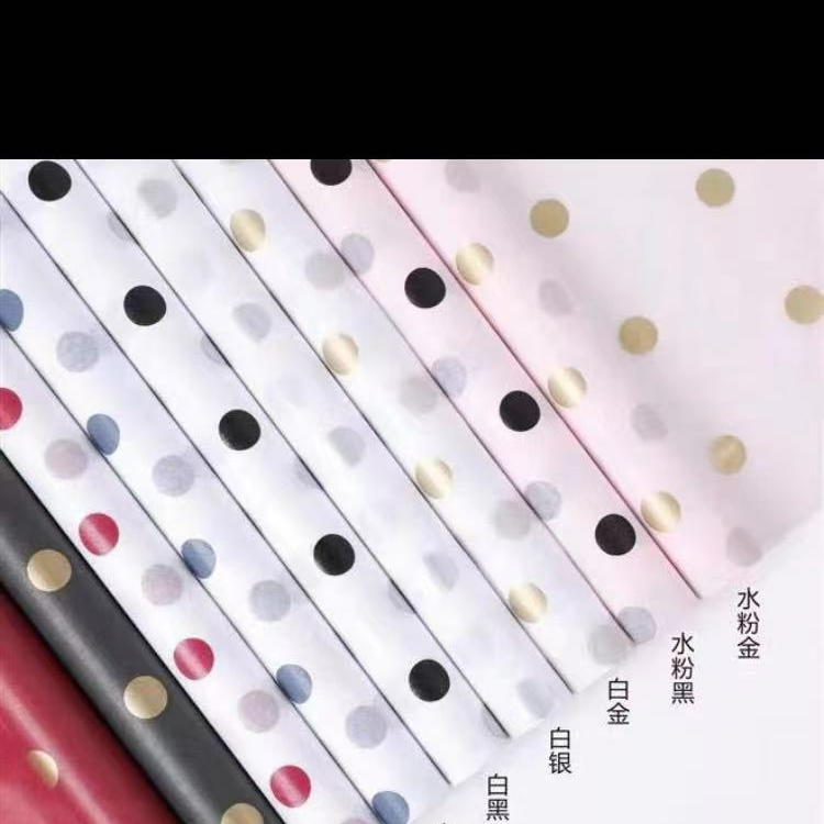 鲜花包装纸，多色可选，经典英文版款包装纸，韩彩雪梨纸系列(圆点白黑)