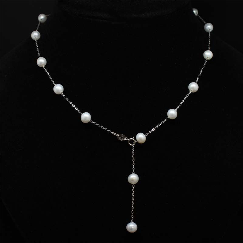 S925 Silver near round freshwater pearl necklace choker Passepartout ladies Internet celebrity burst gift Full Star collarbone chain thumbnail