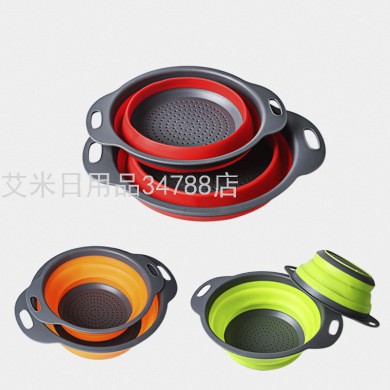 圆形可折叠沥水篮 水果篮厨房收纳多功能洗菜篮伸缩果篮662详情图4