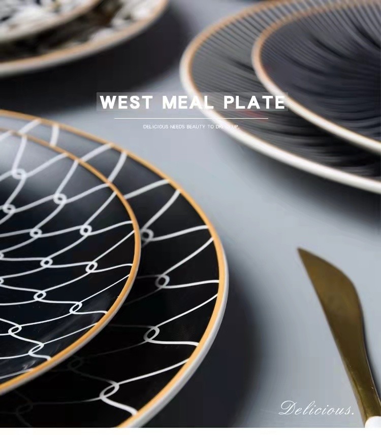 Customized Nordic pasta round plates with creative geometric patterns, fruit plates, cake plates, dinner plates and Western steak plates detail image 5