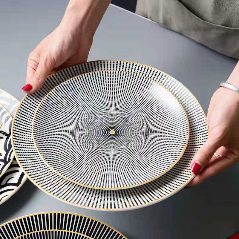 Customized Nordic pasta round plates with creative geometric patterns, fruit plates, cake plates, dinner plates and Western steak plates detail image 11