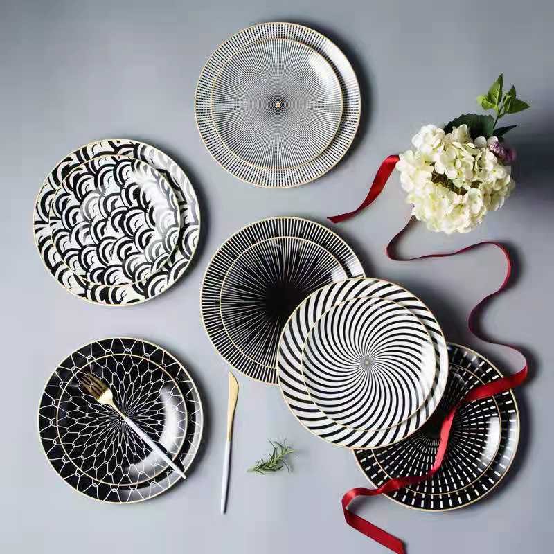 Customized Nordic pasta round plates with creative geometric patterns, fruit plates, cake plates, dinner plates and Western steak plates detail image 1