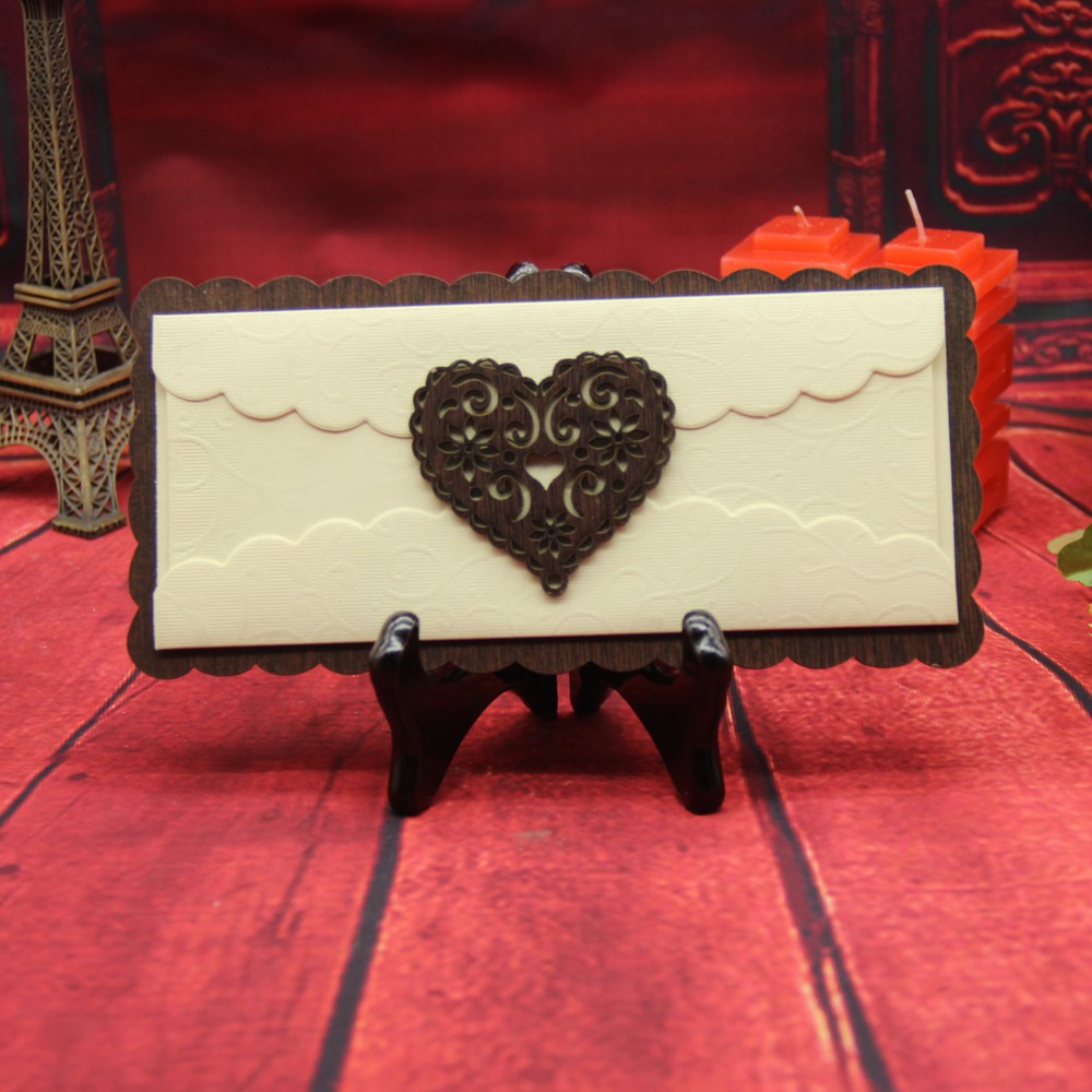Concave-convex flower heart-shaped wooden invitation card, Hua heart-shaped wooden detail image 2
