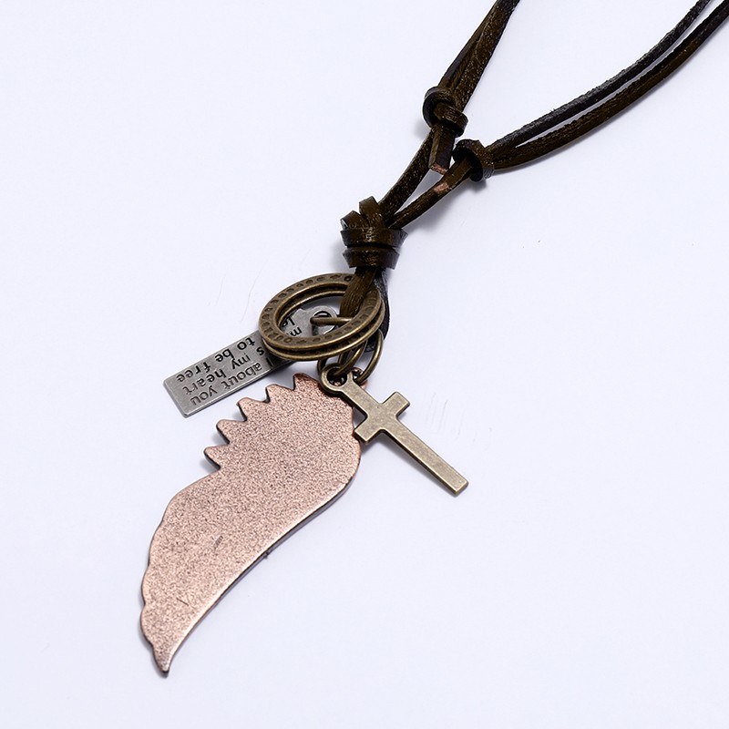 欧美跨境新品配饰 创意设计羽毛牛皮项链男 时尚简约长款锁骨链详情图5