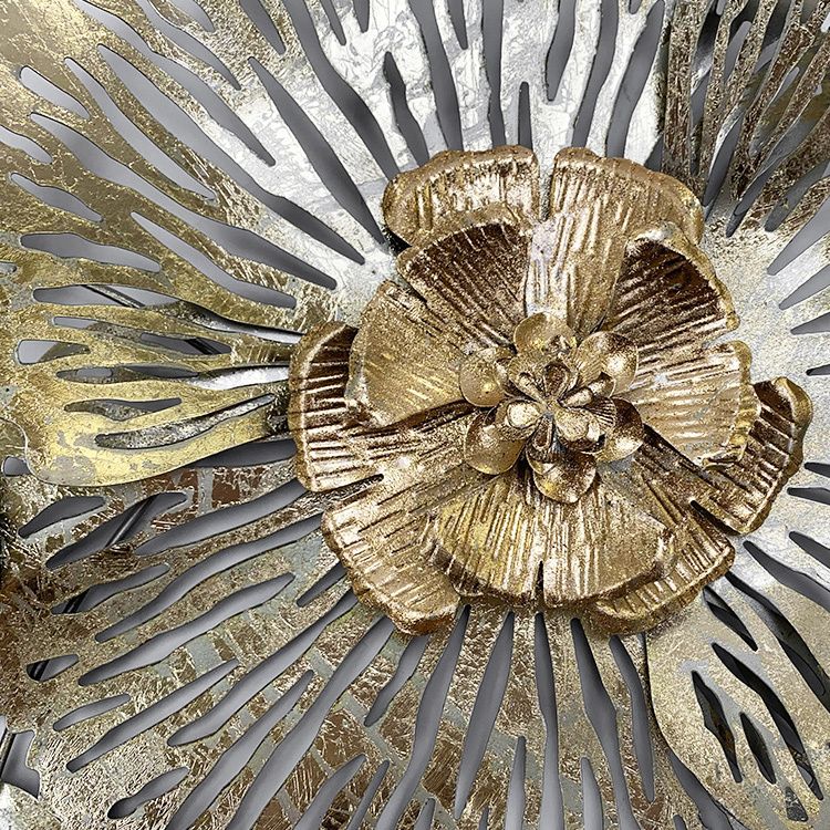定制工艺品 材质 设计风格独特墙面装饰热卖金色3D花墙壁装饰白底实物图
