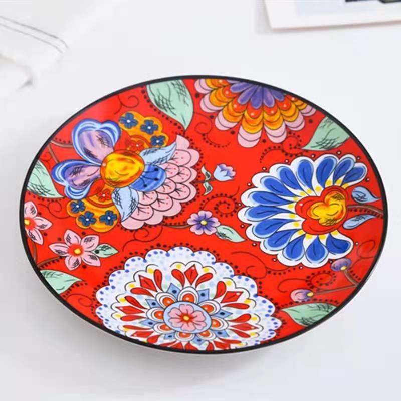 Hand-painted creative wedding big red Chinese ceramic tableware, household vegetable plates, bowls and plates, Western dining plates detail image 9