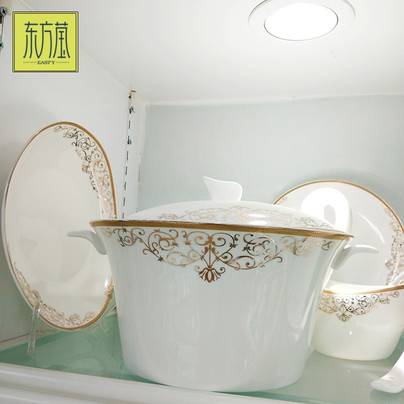 Ceramic tableware, bowls, plates, sets, bone China medium tableware, high bone China gifts, bone China bowls, plates, spoons, dinner plates, soup bowls, rice bowls, salad bowls, fruit plates, high-end household bone China detail image 3
