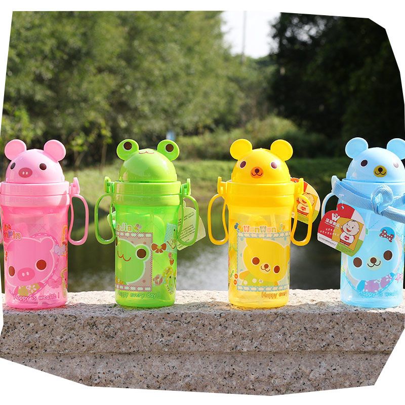 小童水杯可爱吸管杯夏天宝宝杯子卡通熊婴儿水杯带吸管手柄喝水杯