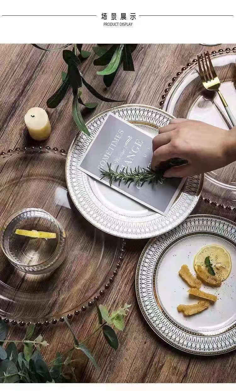 European-style glass beaded gold-plated Western-style plates, steak plates, salad plates, custom-made decorative plating and base plates for Western banquets detail image 15