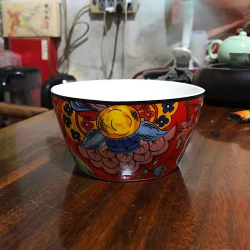 Hand-painted creative wedding big red Chinese ceramic tableware, household vegetable plates, bowls and plates, Western dining plates details Picture