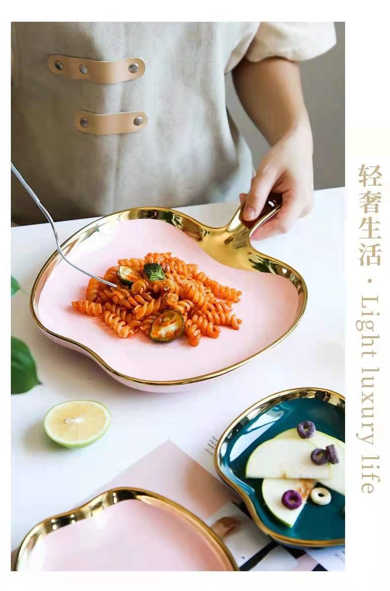 Creative apple plate, pizza plate, European-style golden edge Western cuisine steak inventory, heart plate, Instagram popular dessert plate, breakfast plate detail image 11