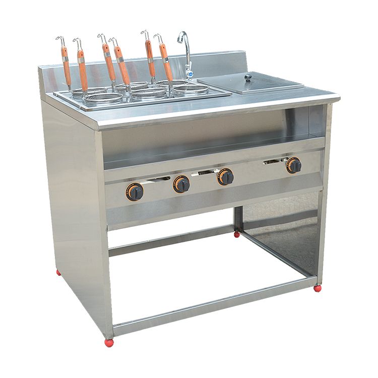 Vertical six-compartment noodle cooker with soup pool FY-6HX.R-2 gas noodle cooker for commercial spicy hot pot skewers Application Scenario
