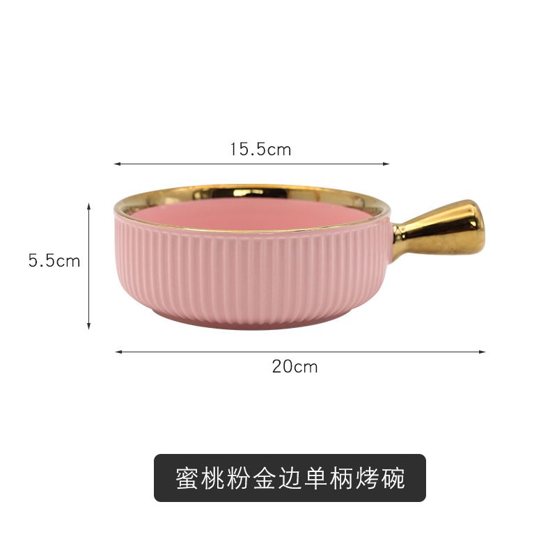 Ceramic baking bowls with handles, Nordic gold-edged fruit bowls, salad bowls, household tableware, breakfast bowls, instant noodle bowls
