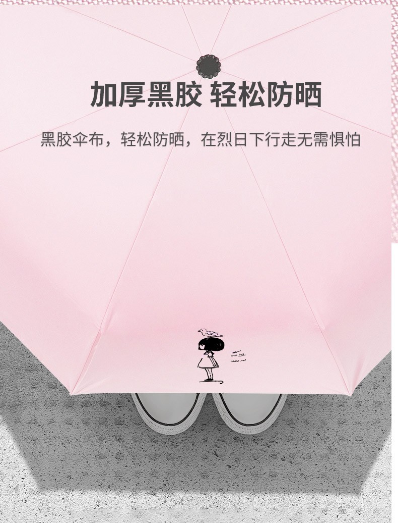 107cm五折手动烟灰蓝雨伞学生遮阳防风少女心黑胶防晒全自动折叠加固女晴雨两用详情7