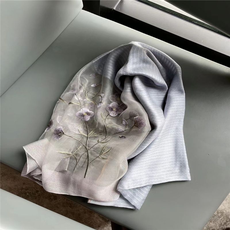 Fine Silk Blended Scarf Mulberry Silk Shawl Thin Embroidered Everything Temperament Long Silk Scarf Shawl Gift Box 16