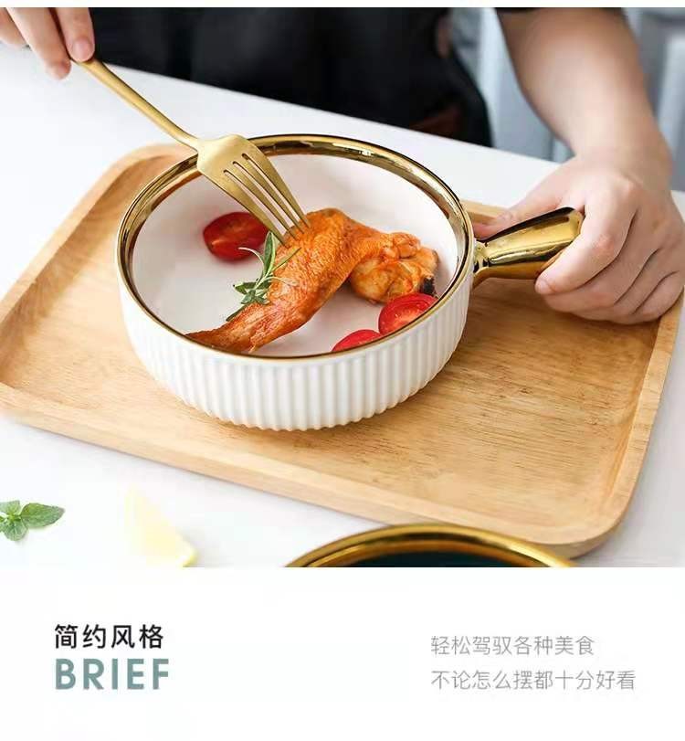 Ceramic baking bowls with handles, Nordic gold-edged fruit bowls, salad bowls, household tableware, breakfast bowls, instant noodle bowls detail image 2