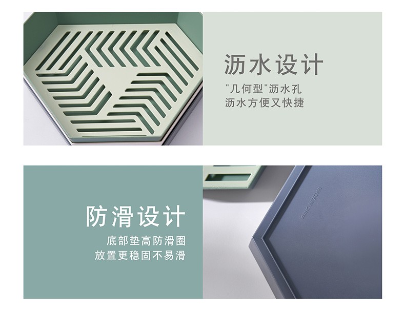 撞色双层六边形洗菜篮水果沥水篮厨房水果收纳篮塑料多用菜篮详情图7