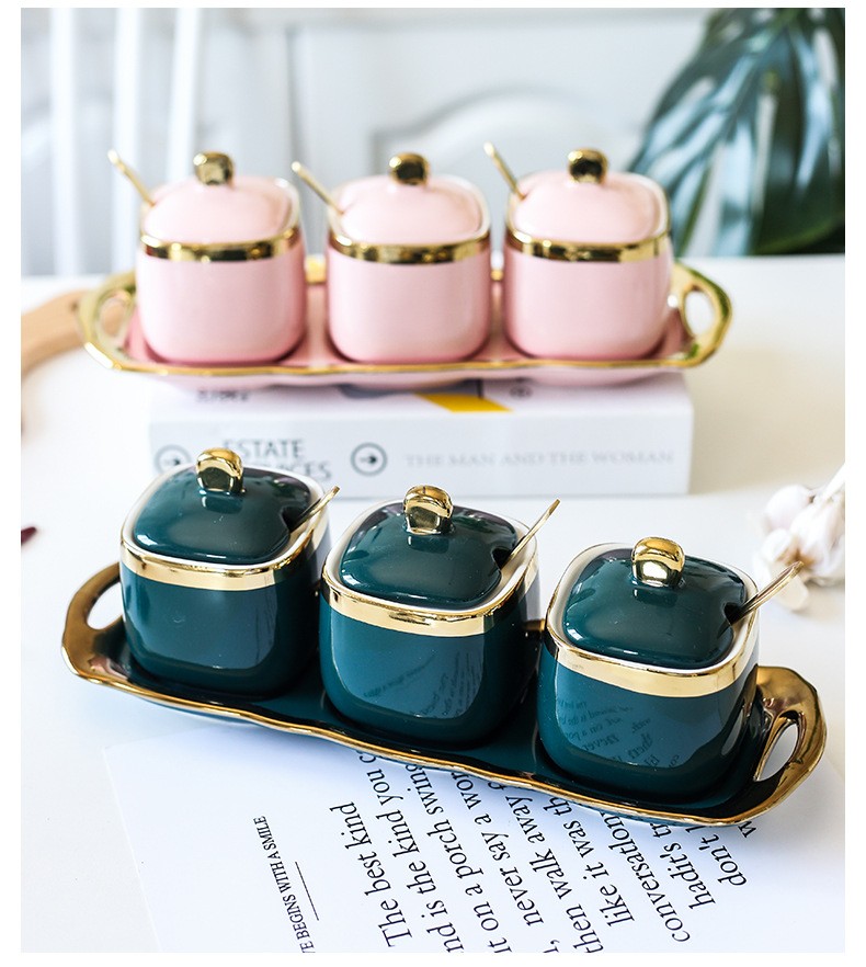 Ceramic seasoning jars, Nordic household kitchen three-piece set, custom seasoning jars, salt jars, seasoning bottles, sugar jars, seasoning boxes detail image 15