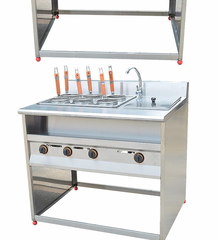 Vertical six-compartment noodle cooker with soup pool FY-6HX.R-2 gas noodle cooker for commercial spicy hot pot skewers detail image 6