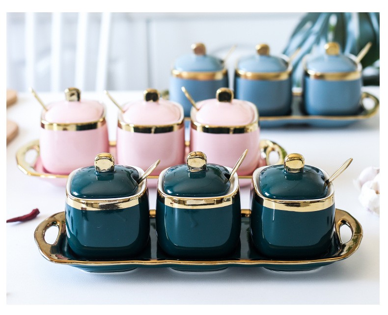 Ceramic seasoning jars, Nordic household kitchen three-piece set, custom seasoning jars, salt jars, seasoning bottles, sugar jars, seasoning boxes detail image 6