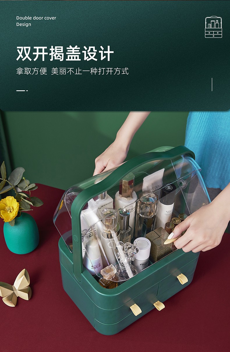 韩国网红防尘化妆品收纳盒透明手提化妆盒梳妆台护肤品整理置物架