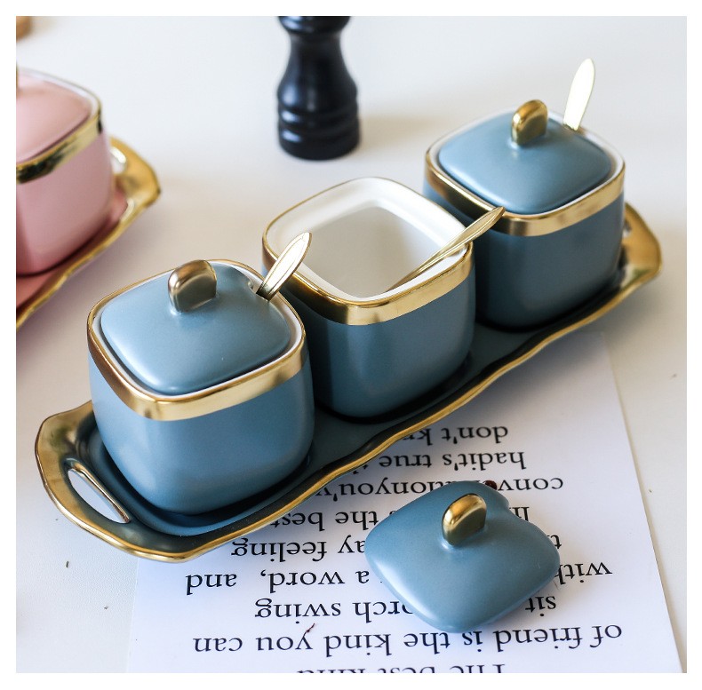 Ceramic seasoning jars, Nordic household kitchen three-piece set, custom seasoning jars, salt jars, seasoning bottles, sugar jars, seasoning boxes detail image 9